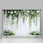 Lofaris White Flower Green Plant Decorative Wall Backdrop